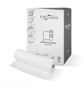 Drap d'Examen Emilabo Lisse Blanc 2 Plis 50x35 135 Feuilles - Lot de 12 Rouleaux