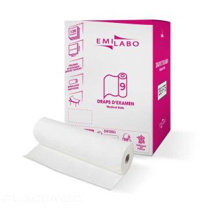 Emilabo Waffle White Exam Sheet 50 x 35 cm - 2 Ply - 135 Sheets - Pack of 9 Rolls