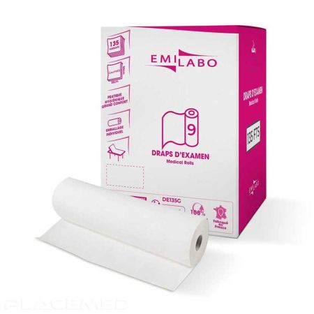 Drap Examen Emilabo Gaufre Blanc 50 x 35 cm - 2 Plis - 135 FTS - Lot de 9 Rouleaux