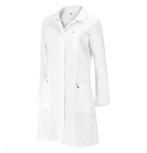Elegant women's stretch white coat BP with metallic details