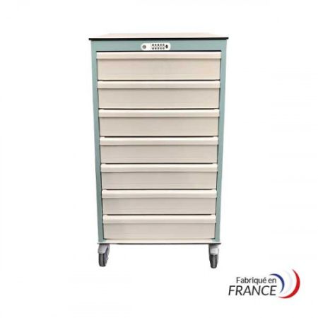 Armoire Médicale Mobile pour Tiroirs Jointifs - 14 Glissières - Fermeture centralisée à code