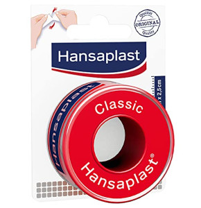 Hansaplast CLASSIC Sparadraps de 5 m x 2,5 cm, Sparadrap médical pour fixer efficacement les bandages, Pansement adhésif déchirable à la main