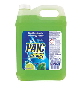 PAIC Liquide Vaisselle Fraîcheur Citron Vert, Action Nettoyante, Dégraissante et Anti-Odeur, Format Économique, Bidon de 5L