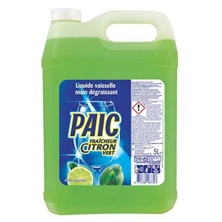 PAIC Liquide Vaisselle Fraîcheur Citron Vert, Action Nettoyante, Dégraissante et Anti-Odeur, Format Économique, Bidon de 5L