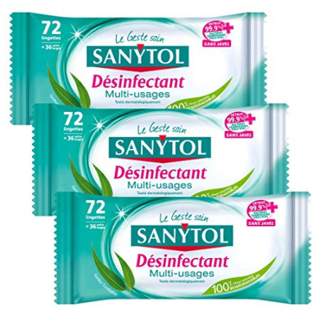 Sanytol Multi-Purpose Disinfectant Wipes x 72 - Pack of 3