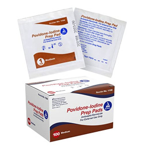 Dynarex Tampons de préparation Povidone-iode - Saturés en iode Povidone 10 % - Taille M
