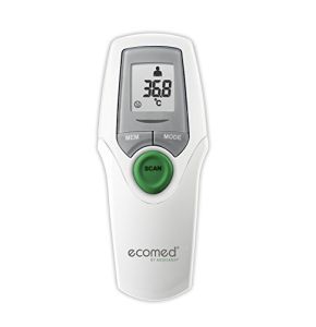 ecomed TM-65E Thermomètre médical, Sans contact, Infrarouge, Thermomètre frontal précis, Pour bébés, jeunes enfants et adultes, Fonction mém...