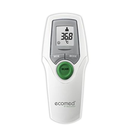 ecomed TM-65E Thermomètre médical, Sans contact, Infrarouge, Thermomètre frontal précis, Pour bébés, jeunes enfants et adultes, Fonction mém...