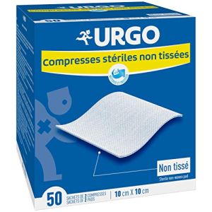 Urgo - Compresses Stériles - Non Tissées - Boîte de 50 Sachets de 2 Compresses - 10 cm x 10 cm