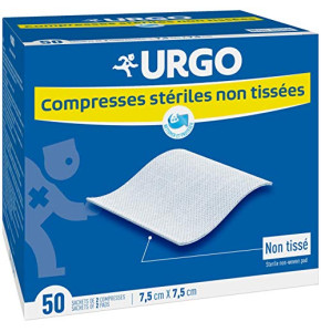 Urgo - Compresses stériles - Non tissées - Boîte de 50 sachets de 2 compresses - 7,5cm x 7,5cm
