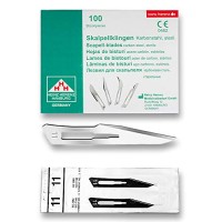 Pack of 100 No. 11 Scalpel Blades - Sterile - Carbon Steel - For No. 3 Scalpel Handle - Individually Packaged