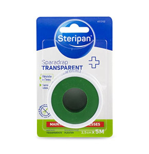 Steripan - Sparadrap Transparent - Résiste à l'Eau et Sans Latex - Hypoallergénique - 2,5 cm x 5 m - Lot de 2