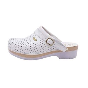 Clog Supercomfort White with Anatomical Wooden Insole, 45 mm Heel, Optimal Comfort