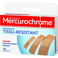 MERCUROCHROME - Pansements Tissu-Résistant, protection optimale, hypoallergénique confortable, résistant ultra-extensible - La boite de 40 panse...