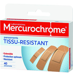MERCUROCHROME - Pansements Tissu-Résistant, protection optimale, hypoallergénique confortable, résistant ultra-extensible - La boite de 40 panse...