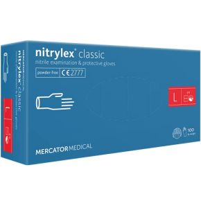 MERCATOR MEDICAL Gants nitrile bleus NITRYLEX CLASSIC, taille : L - 100 pieces, Gants jetables, non poudrés, texturés au bout des doigts, sans la...