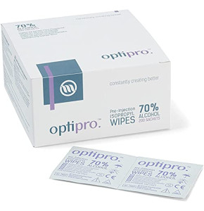 Lingettes Alcool Isopropylique 70% Pré-Injection OptiPro - Lingettes de Nettoyage pour la Peau et les Mains - Emballées Individuellement (Lot de 100)