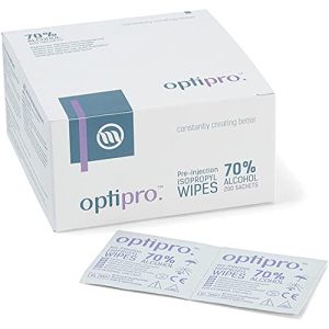 Lingettes Alcool Isopropylique 70% Pré-Injection OptiPro - Nettoyage Peau et Mains - Individuelles (Lot de 100 ou 200)