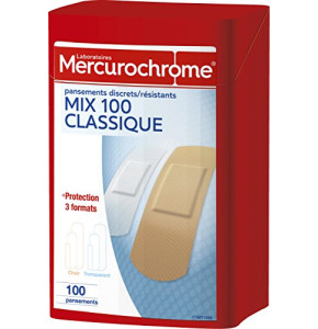 MERCUROCHROME - Pansements Boîte 1er Secours Multi-Usages - 3 formats - Boite de 100 pansements