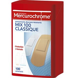 Mercurochrome - Pansements Boîte 1er Secours Multi-Usages - 3 Formats - Boite de 100 Pansements