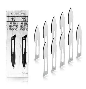 Lot de 10 Lames de Scalpel - Lames Bistouri n°13 - Lame Chirurgicale Stérile Fabriquée en Acier au Carbone pour Manche de Scalpel n°3