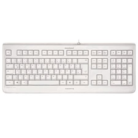 CHERRY KC 1068, disposition française, clavier AZERTY, facile à désinfecter, clavier filaire étanche, frappe silencieuse, blanc-gris