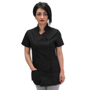 Blouse De Travail Pour Femme Esthéticienne Salon De Coiffure Centre Esthétique Slim Manches Courtes Noir X-Large