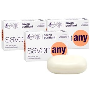 SORIFA - Lot de 3 – Savon purifiant ANY – Visage et corps – Hygiène quotidienne - Peaux à problèmes – Peaux pigmentées – Base lavante...