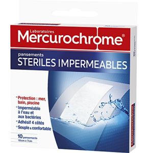 Mercurochrome - Pansements Stériles Imperméables - Boîte de 10 pansements de 10cm x 7cm