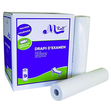 Draps d'examen point à point pure ouate 2x17.5g/m² - Carton de 9 rouleaux - 2 plis - 135 formats 50x35cm - J226PMR- Certifié France Medical Indu...