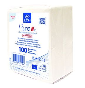 LCH Compresses Pure N Non Tissé/Stériles Compatibles avec Toutes Solutions Antiseptiques, 100 Unités