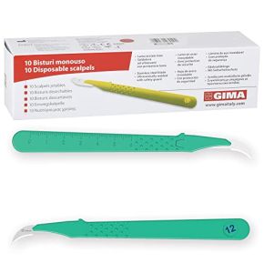 Gima - Bistouris en Acier Inoxydable, Manche en ABS, Stérile et Jetable, Premium, Protège-lame de sécurité, Taille n. 12, 10 scalpels emballés...