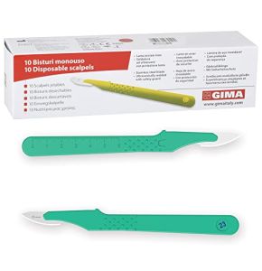 Gima - Bistouris en Acier Inoxydable, Manche en ABS, Stérile et Jetable, Premium, Protège-Lame de Sécurité, Taille n°23, 10 Scalpels Emballés Individuellement