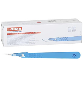 Gima Stainless Steel Surgical Blades - ABS Handle - Sterile and Disposable - Standard - Size No. 11 - 10 Individually Packed Scalpels
