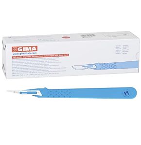 Gima - Bistouris en Acier Inoxydable, Manche en ABS, Stérile et Jetable, Standard, Taille n. 11, 10 scalpels emballés individuellement.