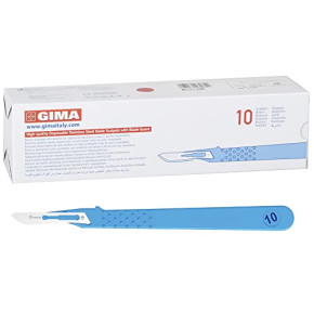 Gima - Bistouris en Acier Inoxydable, Manche en ABS, Stérile et Jetable, Standard, Taille n. 10, 10 scalpels emballés individuellement.