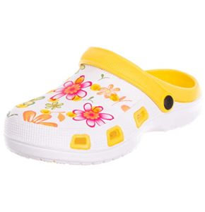 Brandsseller Femme|Sabots de Jardin Femme|Mules Chaussures avec Bride arrière - Les Fleuries de pour Femme - Jaune/Blanc - Pointure: 36