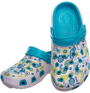 Brandsseller Women's Clogs Garden Shoes Slippers Beach Sandals Floral Pattern - Blue/White - 41 EU