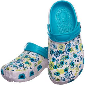 Brandsseller Women's Clogs Garden Shoes Slippers Beach Sandals Floral Pattern - Blue/White - 41 EU