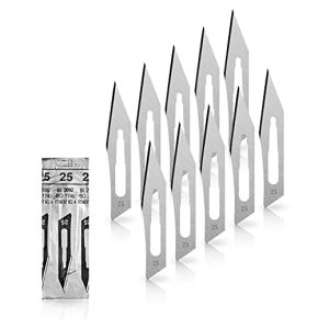 Lot de 10 lames de scalpel - Lames bistouri N° 25 - Lame chirurgicale stérile fabriquée en acier au carbone pour Manche de scalpel n°4 - emball...