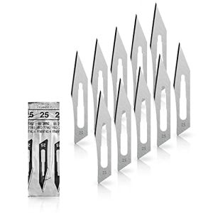 Lot de 10 Lames de Scalpel - Lames Bistouri n°25 - Lame Chirurgicale Stérile Fabriquée en Acier au Carbone pour Manche de Scalpel n°4