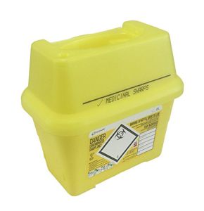 Yellow 2 L Clinical Waste Container for Sharp Objects, Needles, Syringes, Label, for Sharp Items