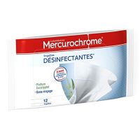 MERCUROCHROME - Lingettes Désinfectantes - Eliminent Bactéries Champignons/Virus - Etui Fraicheur - 12 Lingettes