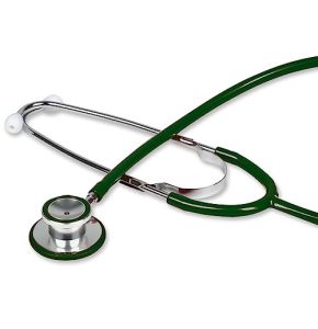 Gima - Stéthoscope Tête Double Traditionnel En Aluminium Léger Avec Lyre En Laiton Et Bague Anti-Froid, Tubulure En Y Vert Foncé, 32568