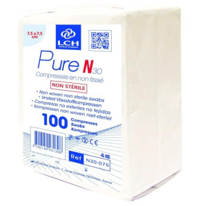LCH - Lot de 10 sachets - Compresse Pure N30 7,5x7,5cm - Non Tissée/Non Stérile