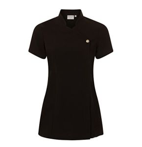 Press Stud Tunic - Beauty Hairdresser Massage Therapist Spa Health Work Nails Uniform - Black - 14