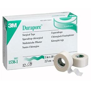 3M Durapore Sparadrap Chirurgical Hypoallergénique Blanc 2,5 cm x 9,1 m Lot de 12