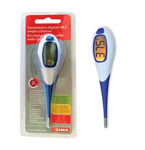 Gima - Thermomètre Numérique BL3, 20 Secondes, Grand Écran, Embout Flexible, Étanche, Rétro-Éclairage, Rouge/Orange/Vert, 25554