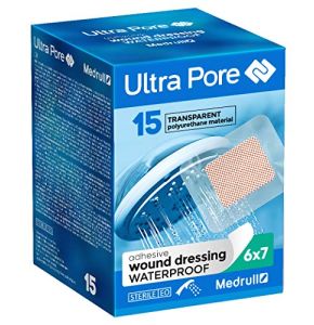 Medrull ULTRA PORE - Pansement Transparent et Imperméable - Taille du Pansement – 7cm x 6cm - Taille du Carré de Coton – 4cm x 3cm - 75 Pièces
