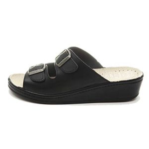 Dr Punto Rosso Medical Comfort 400SB Leather Sandals Clogs Mules Slippers Shoes for Women, Black, EU 40